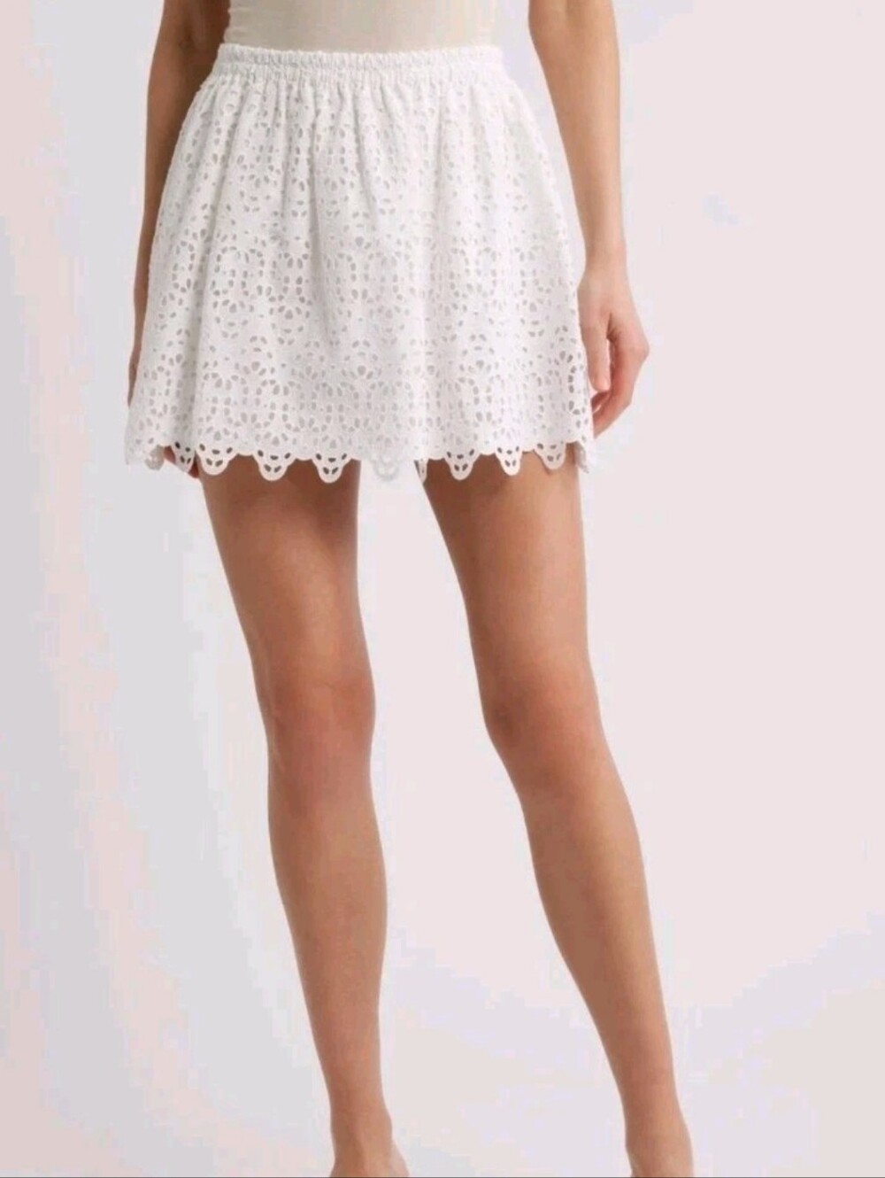 FRAME The Deco White  Embroidered Eyelet Cotton Mini Skirt Msrp $398